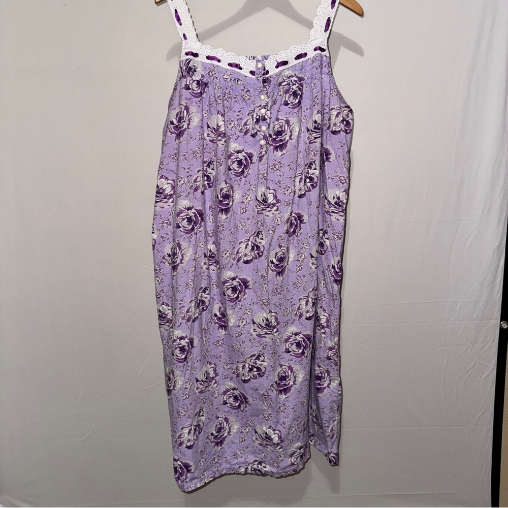 Dreams & Co. 2 piece Purple Floral‎ Nightgown and robe 100% cotton Plus 1X